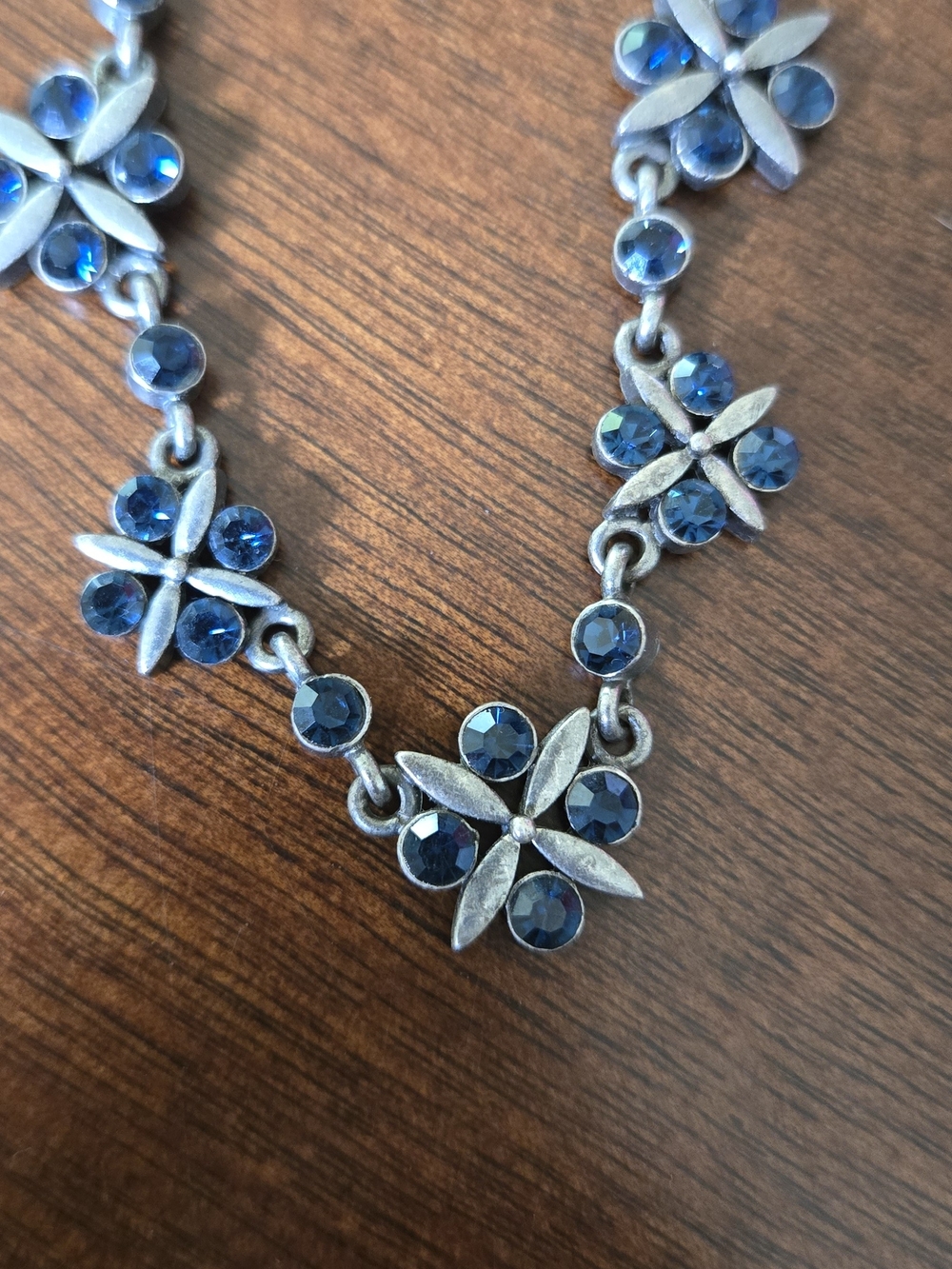 Blue Crystal Flower Link Necklace